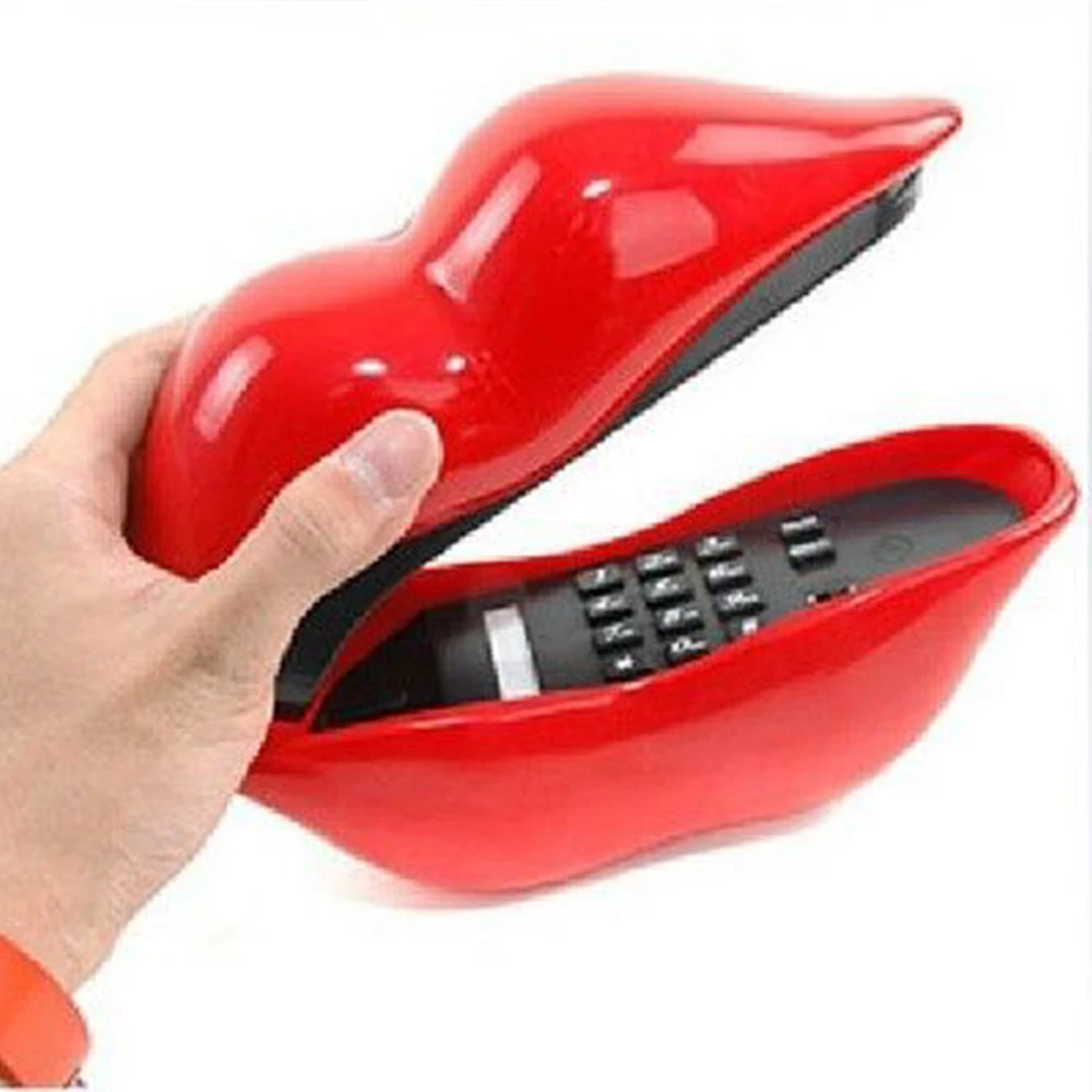 Pink Red Mouth Shape Lips Telephone Multi-Functional Cute Desk Landline Phone Home Office Decoration Set Stylish Household DIY