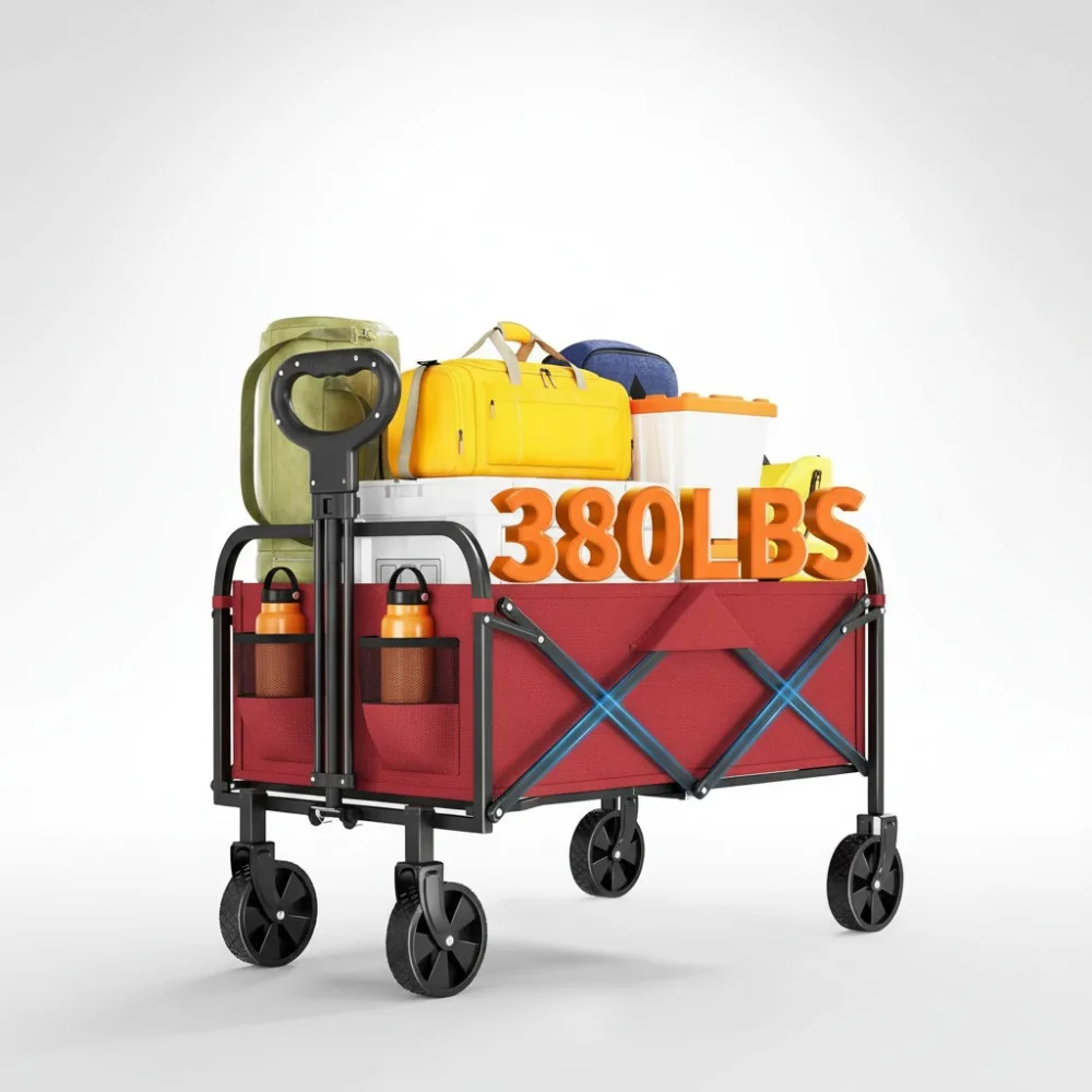 

Foldable Heavy Duty Utility Wagon Cart 380Lbs Capacity All-Terrain Wheels for Beach Camping Shopping Garden