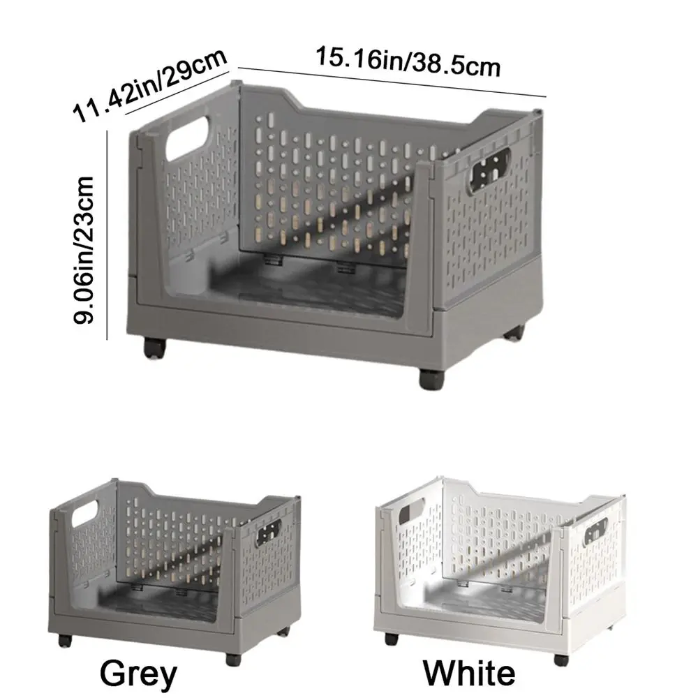 Plastic Folding Storage Box Large Capacity Stackable Book Storage Basket Space Saving with Wheels Wheeled Sundry Basket Office