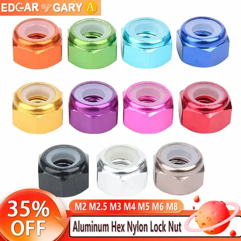 M2 M2.5 M3 M4 M5 M6 M8 Aluminum Hex Nylon Lock Nut Anodized Multi-color Colourful Aluminum Alloy Insert Locking Nuts 5pcs-10pcs