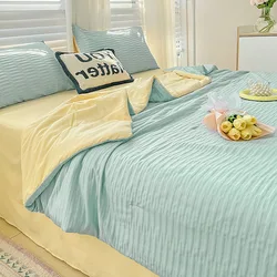 Koreaanse stijl seersucker gewassen katoenen zomerdekbed vierdelige set blote slaapdekbed zomerdeken luchtbare hoes