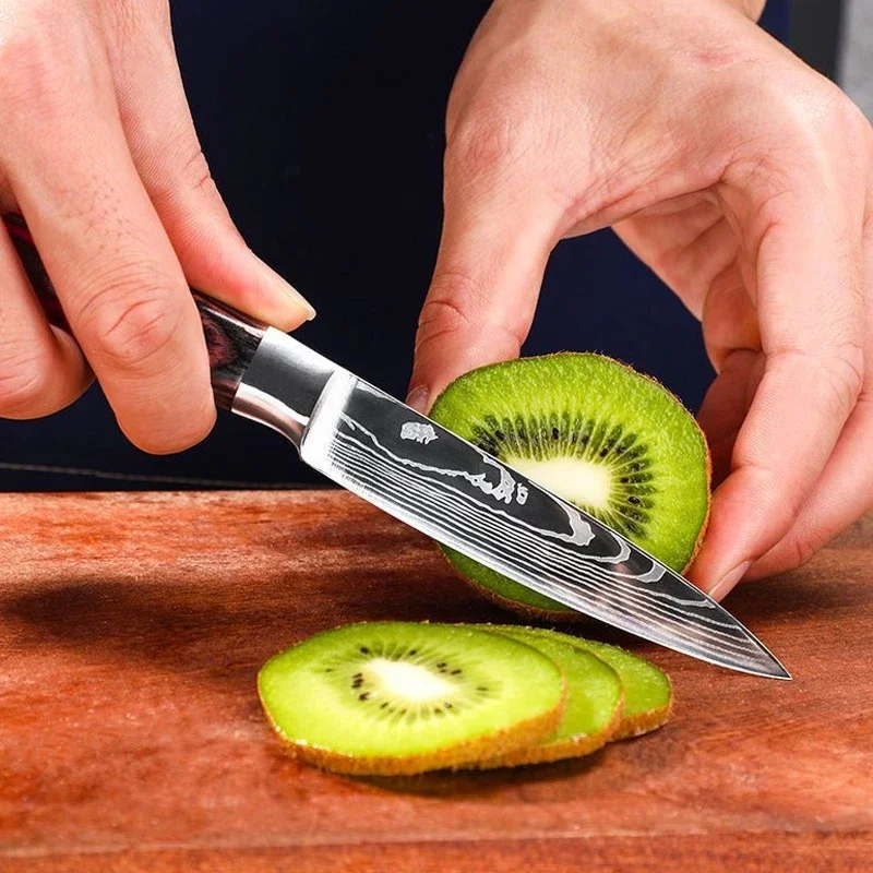 High Carbon Stainless Steel Kitchen Knives Sharp Fruit Slicing Knife Set Professional Japanese Chef Knife Set with Wooden Handle