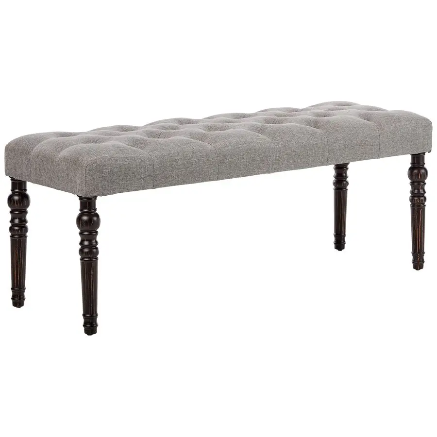 

Furniture Leviton Fabric Tufted Turned Leg Dining Bench, gray