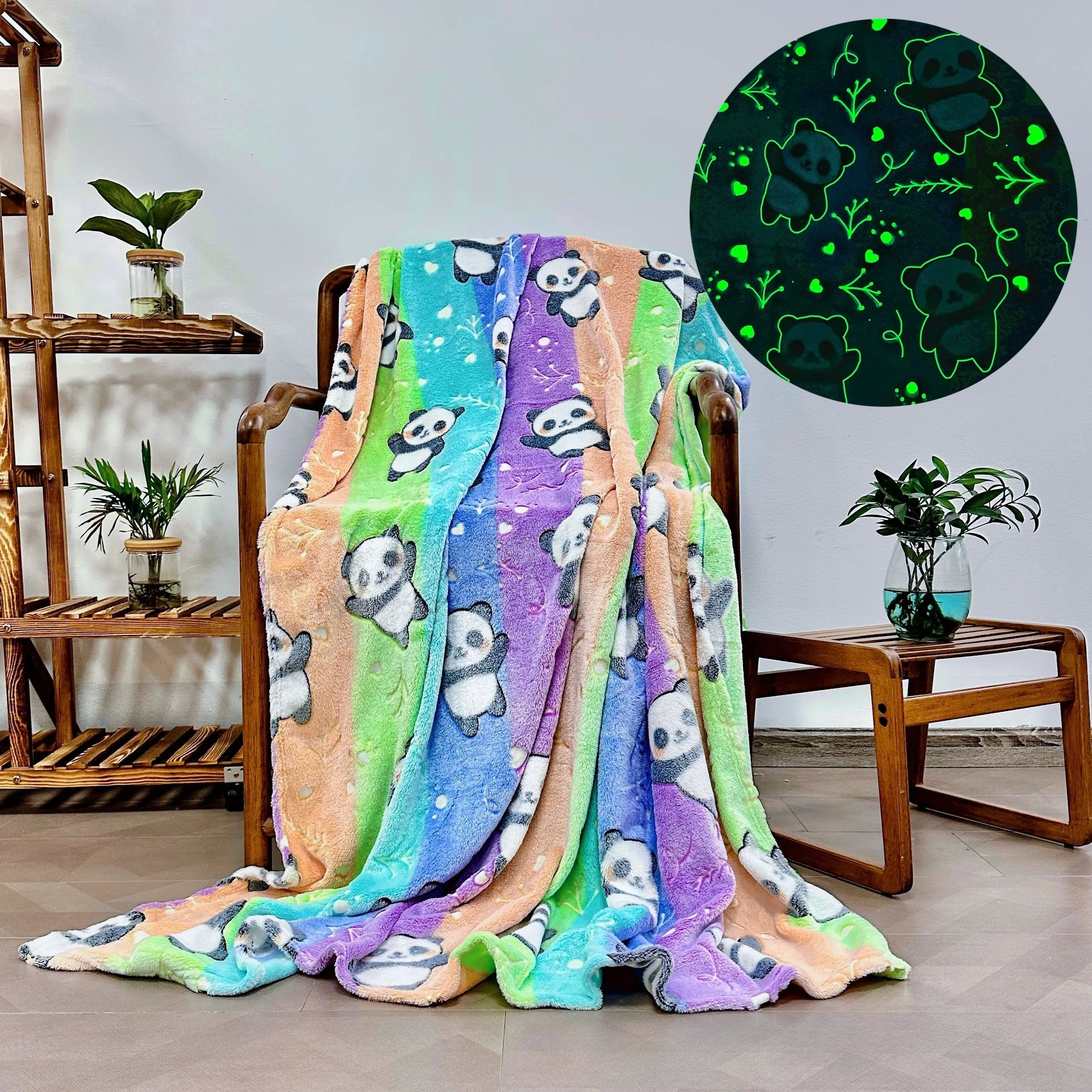 

1pc Soft and Luminous Panda Flannel Throw Blanket for Bed, Sofa, and Travel - Perfect Gift for Kids and Adults