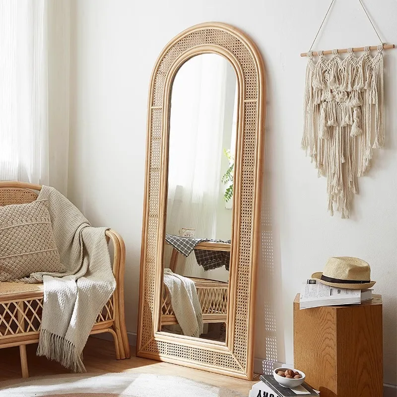 

Full body mirror simple cloakroom floor fitting mirror girls bedroom rattan