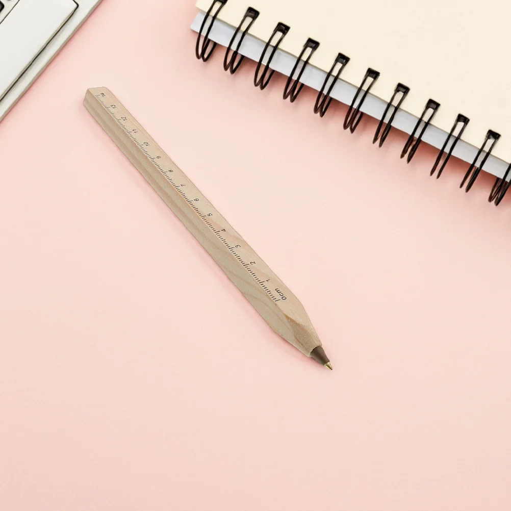 

8Pcs Wood Ballpoint Pens Dual Function Ruler Signature Pen Square Grip Smooth Writing Office School Supplies Engraver Pen