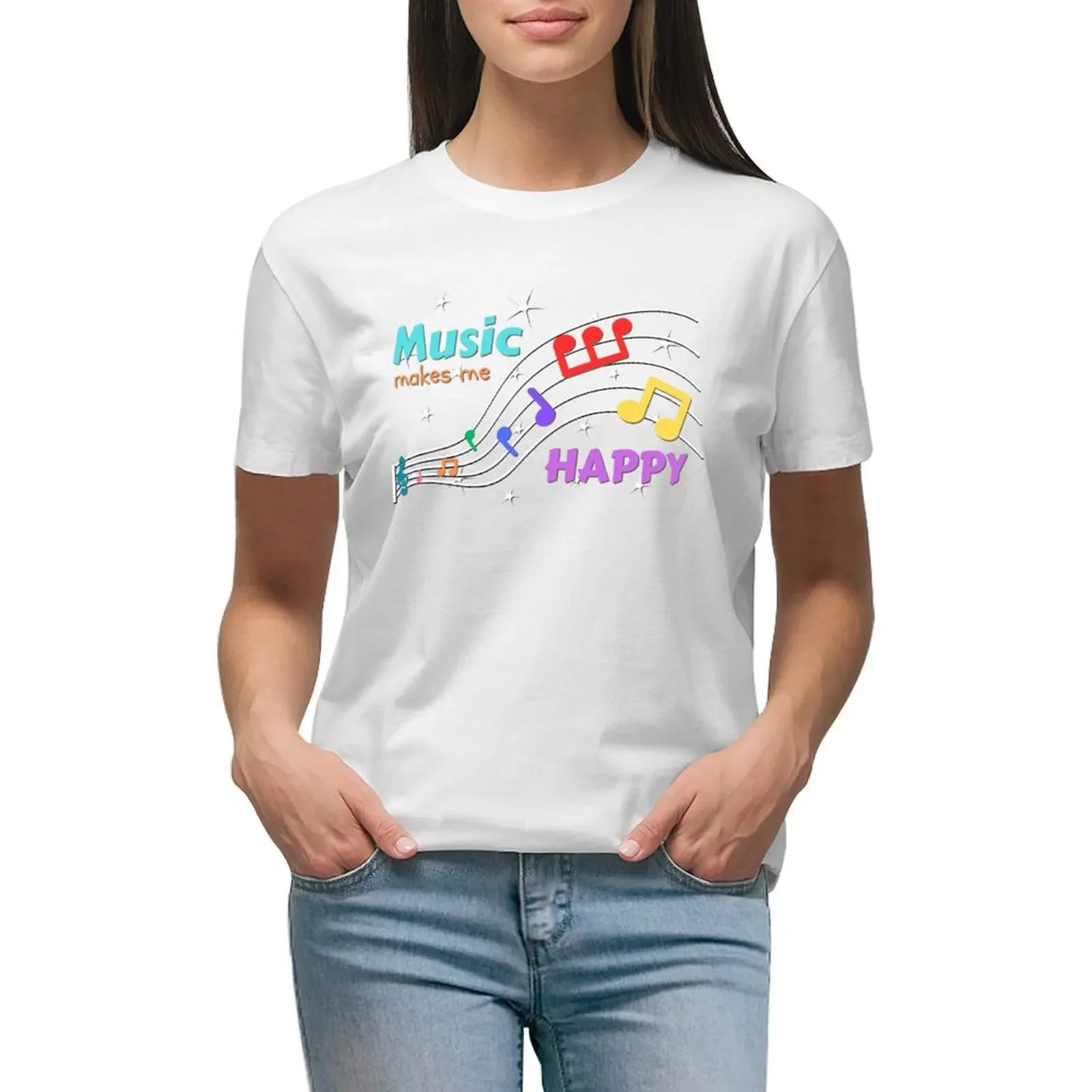 

Music Makes me Happy Rainbow Colors T-shirt korean fashion Female clothing Women's clothing