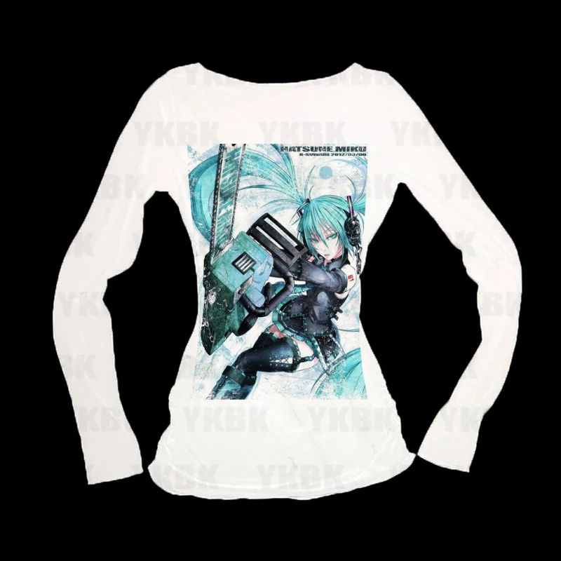 

Women Retro Cute Harajuku Emo Sweet Spicy Slim fit Tops Lady White Casual T-Shirts Girls Letter Anime Print Long Sleeve Clothes