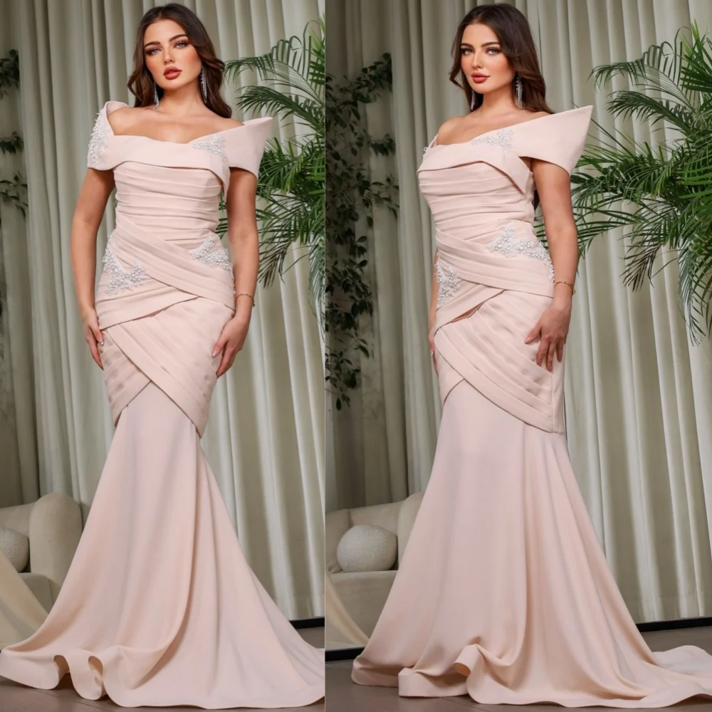 

Customized Sizes Available Jersey Sequined Pleat Trumpet Off-the-shoulder Long Dresses Bespoke Occasion Sexy