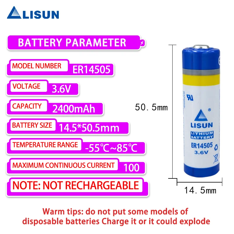 LISUN ER14505 with Welding Foot Disposable Lithium Battery 3.6V Patrol Flow Meter Gas Meter Water Meter Non-rechargeable