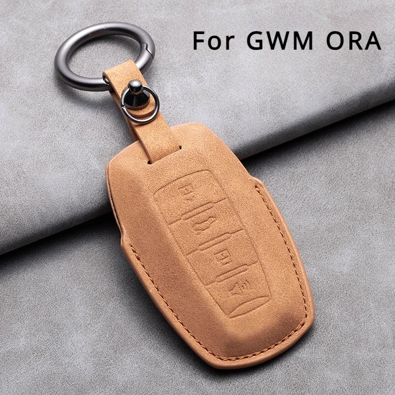 

Leather Car Key Case Cover for GWM HAVAL H6 M6 ORA Good Cat White Cat IQ Car-Styling Auto Smart Key Fob Shell Keychain