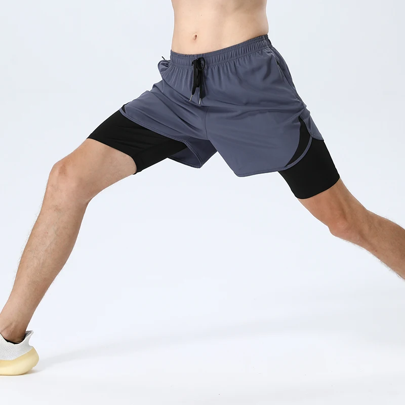 Men'S Summer New Loose Fashion Casual Double-Layer Quick Drying Shorts Men'S Inner Lining Running Fitness Training Sports Pants