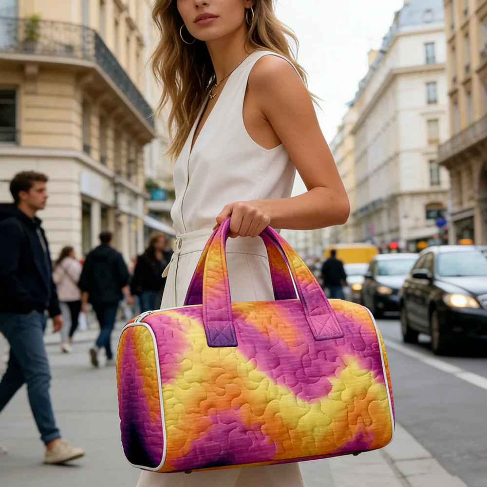 

Fashion Quilted Tote Bag for Women Watercolor Tie Dye Print Boho Chic Shoulder Bag for Beach Travel Gym Camping Carry on Luggage