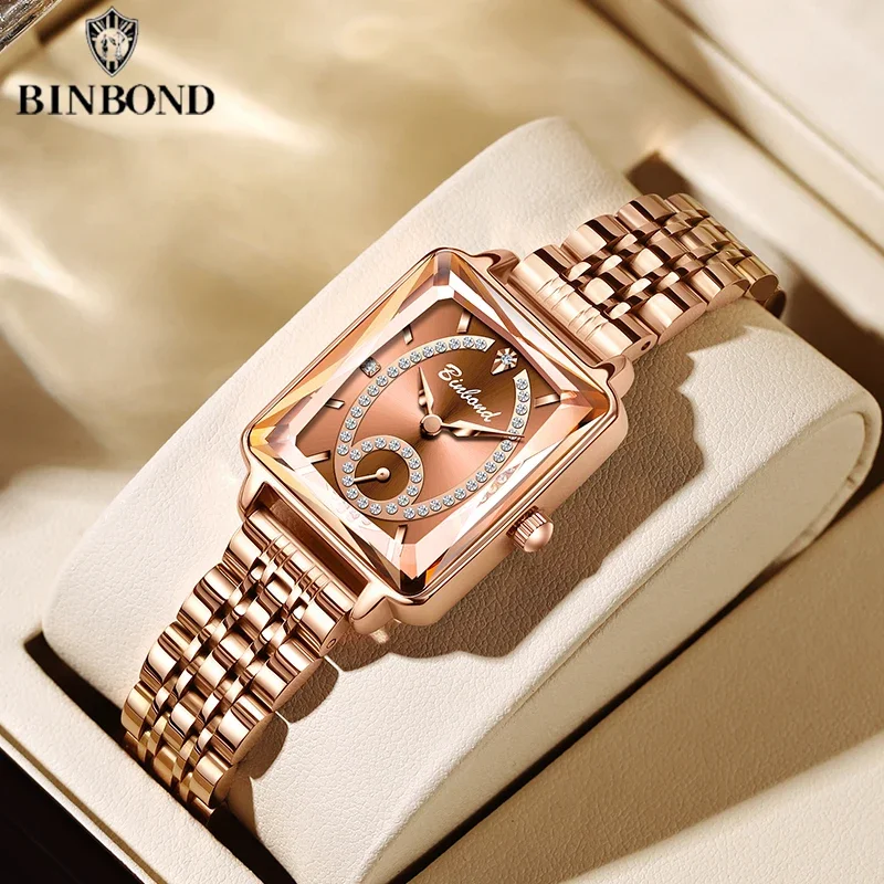

BINBOND новые женские часы высокого качества, элегантный ювелирный дизайн, водонепроницаемые кварцевые часы, роскошные женские часы из розового золота, Reloj Mujer