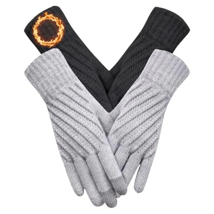 

Winter Gloves for Women Men Cold Weather, Touch Screen Warm Knit Gloves with Thermal Fleece Liners for Christmas Gifts