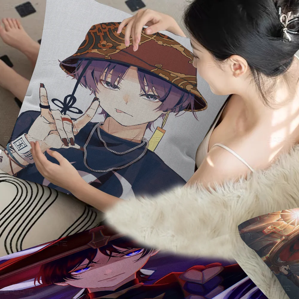 Anime Games Genshin Impact Scaramouche Office Cushion Pillowcase Car Cushion Cover45X45CM Lumbar Pillowcase Sofa Pillowcover