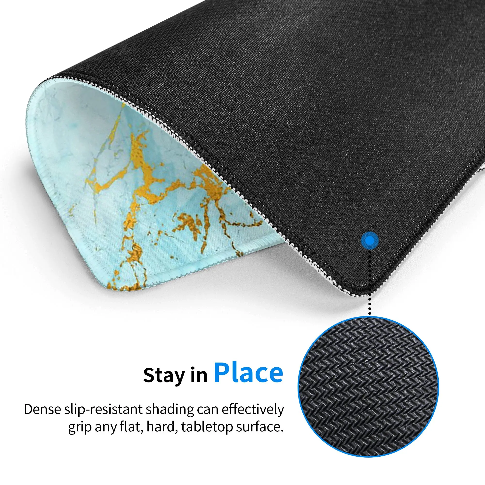 Light Bule Golden Marble Pattern Mouse Pad Computer Keyboard Mouse Mat Gaming PC Laptop Desk Mat Office Accessories Table Mats