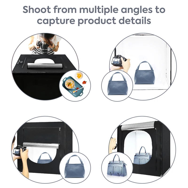 مجموعة إضاءة استوديو التصوير الفوتوغرافي ، طاولة احترافية كبيرة ، 3 أضواء ليد ، 0-top السطوع ، 120x100x120cm