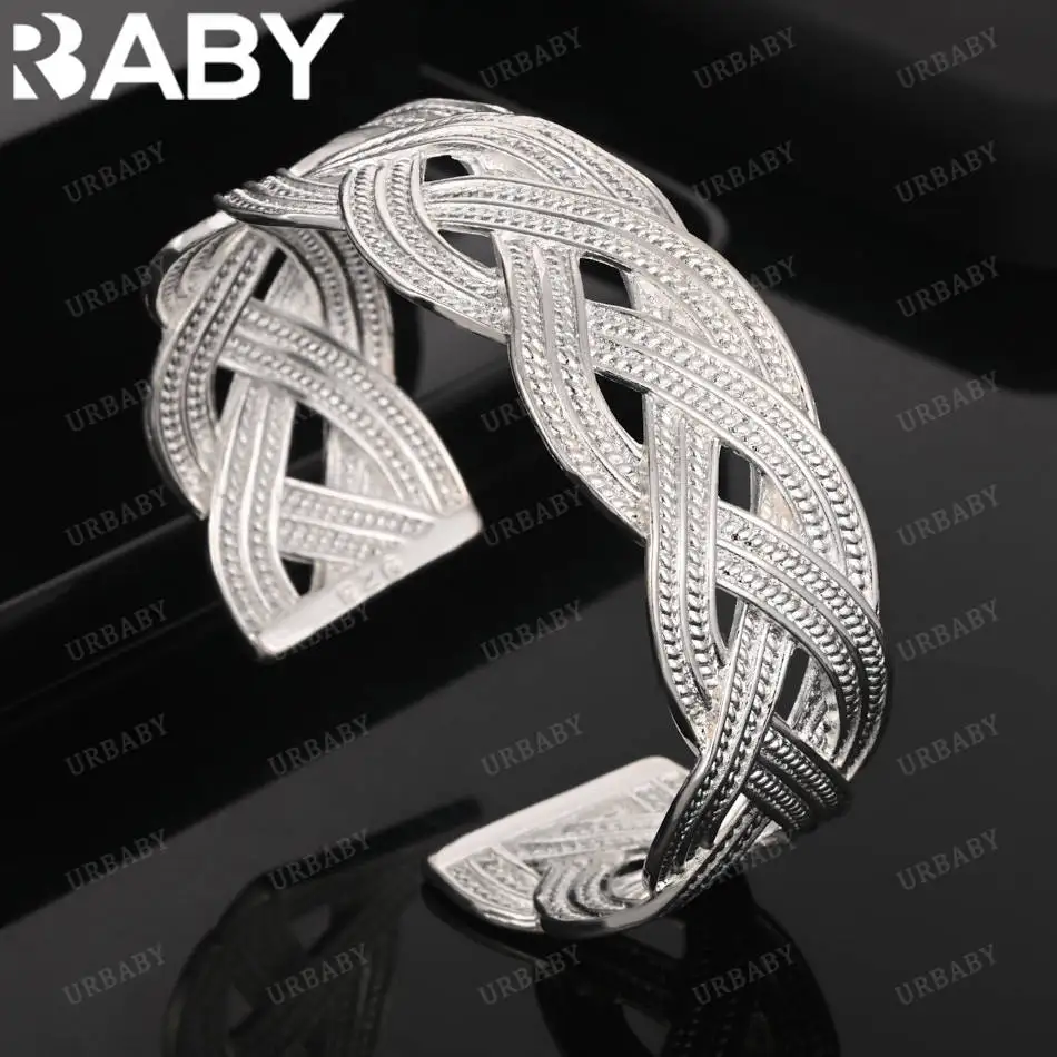 

URBABY 925 Sterling Silver Design Textured Woven Bangle For Women Charm Trend Birthday Gifts Fashion Party Fine Jewelry