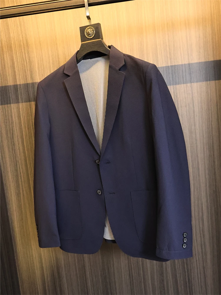 High-End Texture Bubble Men's Business Casual Suit Jacket Pure Color Lightweight Autumn Fashion Standard Fit Urban Style