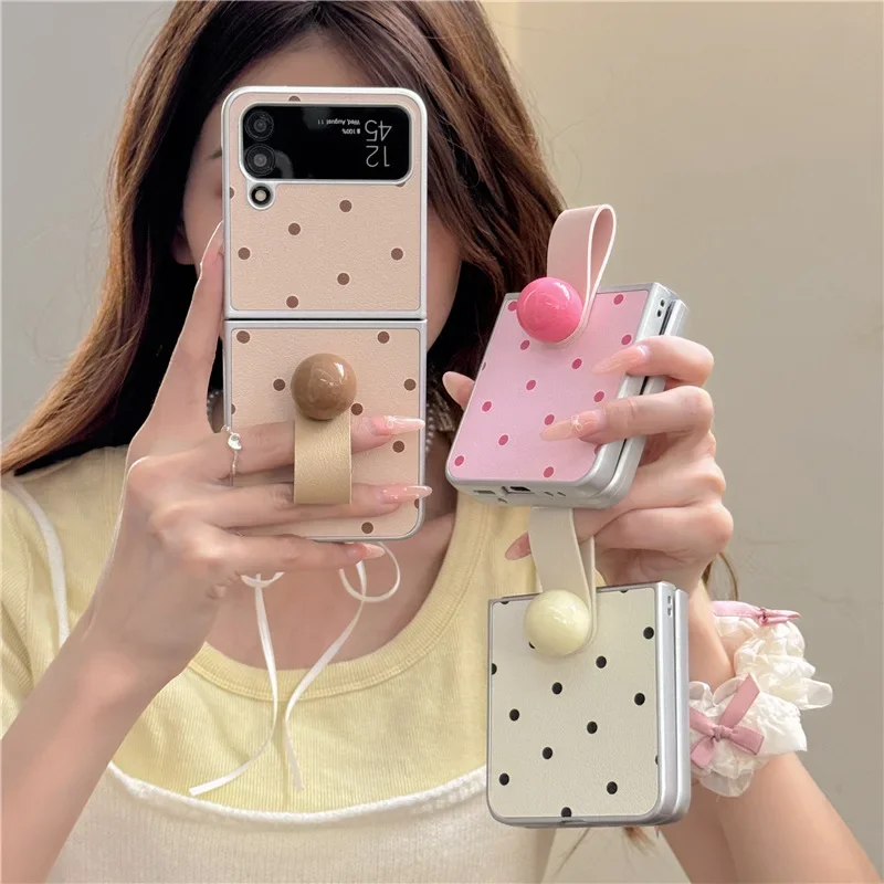 

Dots Strap Phone Case for Samsung Galaxy Z Flip 6 5 4 3 Protective Back Cover for ZFlip4 ZFlip5 ZFlip6 Case