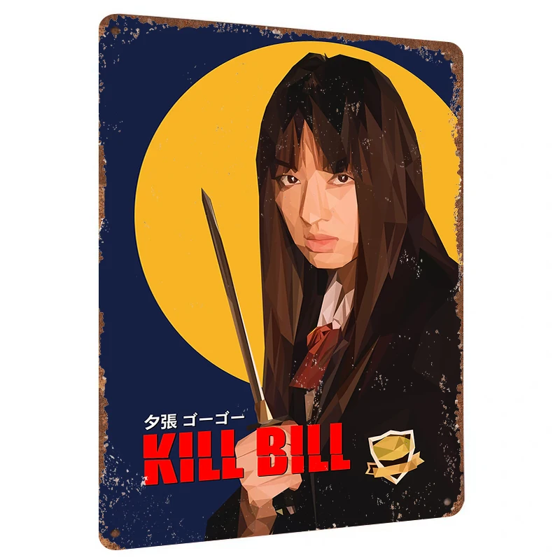 Kill Bill Gogo Yubari Poly Art Metal Poster Japanese Anime Movie Character Wall Decor Samurai Sword Design