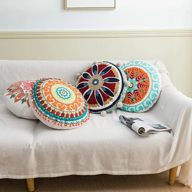 Ethnic Moroccan Style Round Throw Pillow Case Embroider Craft Unstuffed Seat Cushion Bay Window Homestay Decor Ottoman Covers