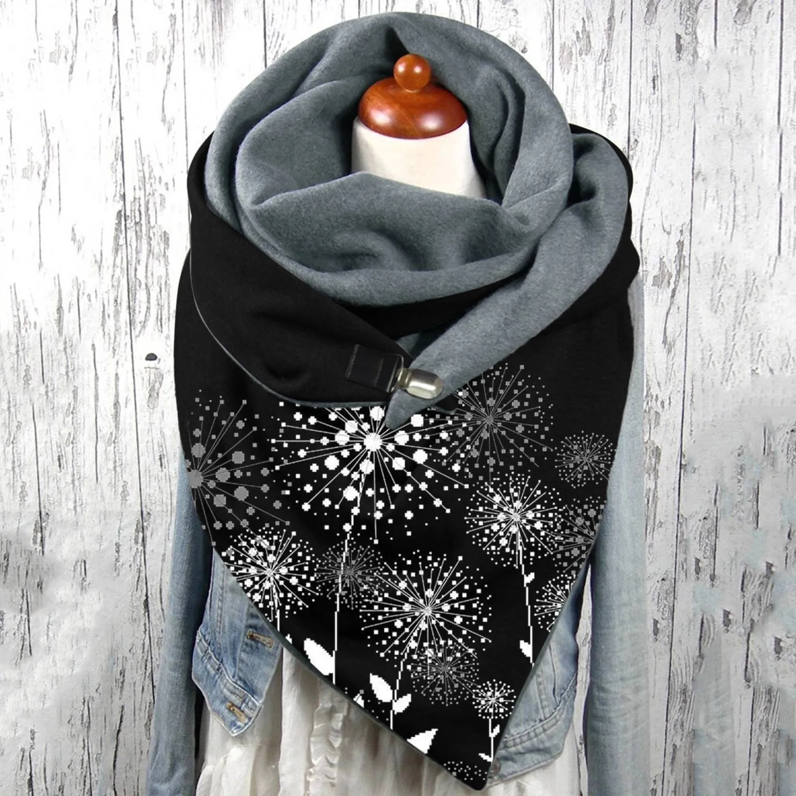 New Fashion Winter Women Scarf Funny Butterfly Flower Printing Button Soft Wrap Casual Warm Scarves Shawls Women Cotton Scarves