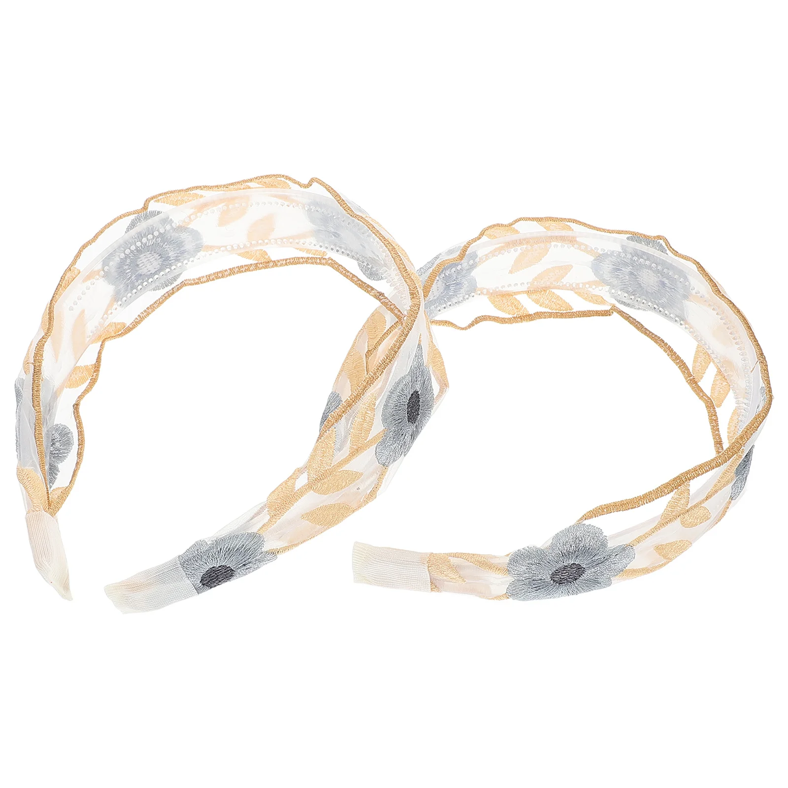 

2pcs Embroidered Floral Headband For Women Wide Lace Trim Ethnic Pattern Hair Accessory Spa Face Washing Makeup Skin Care