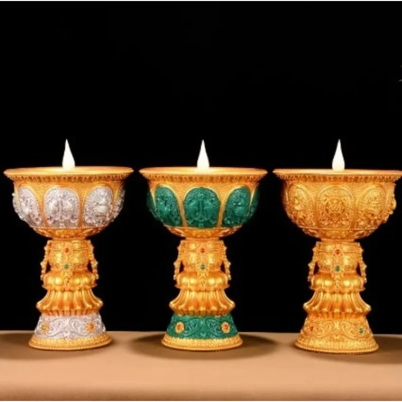 

Электронная лампа-свеча для топления масла (гхи), бездымная светодиодная лампа-подсвечник Changming, с гравировкой восьми благоприятных символов, украшение