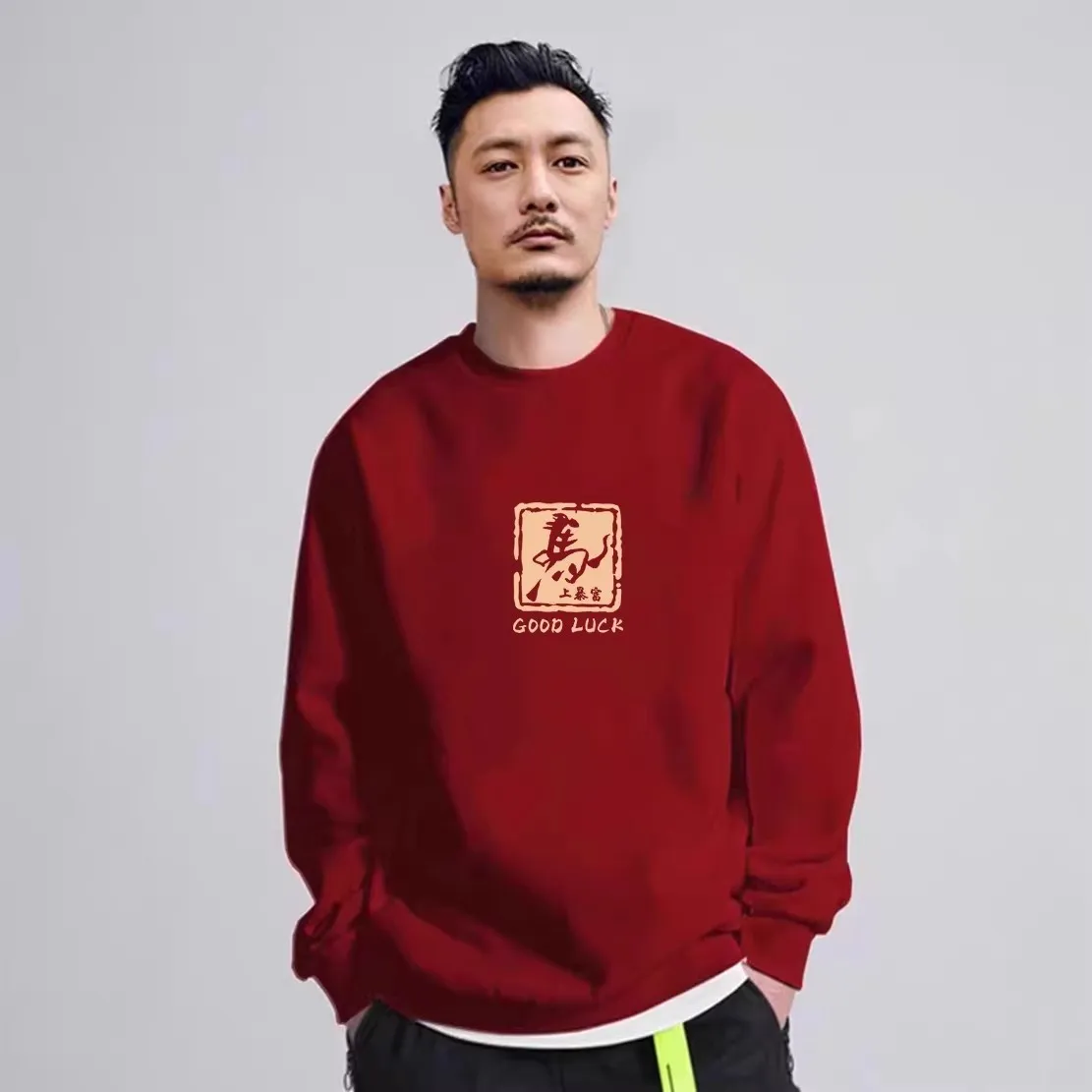 العلامة التجارية العصرية السنة الجولة Ne البلوز Jaet الرجال الخريف الشتاء Thiened Fce زوجين الملابس النبيذ الأحمر العلوي Ins