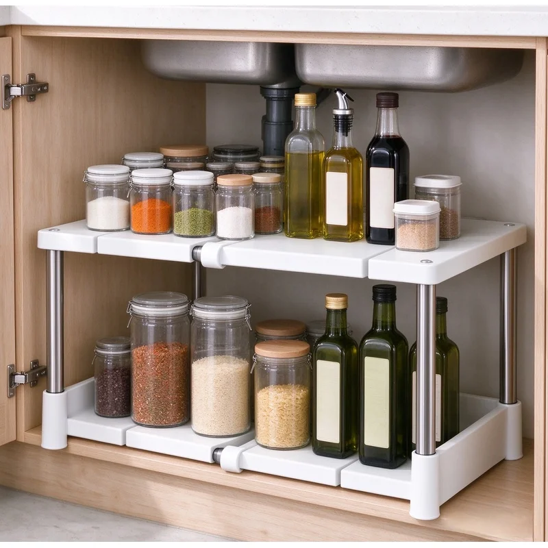 Stocking Stuffers Gift, Telescopic Under Sink Rack, Multi-tier Expandable Cabinet Organizer, Space Saving Storage Solution