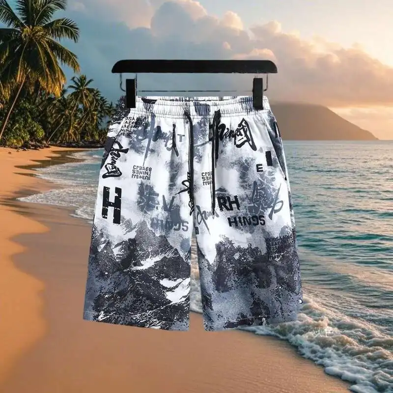 

Мужские быстросохнущие пляжные свободные шорты, повседневные брюки на пять четвертей, мужские летние тонкие пляжные брюки 2025 года, модная одежда