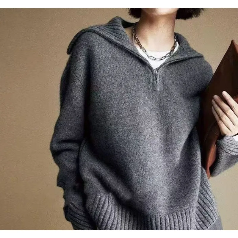 

2025 New Style Relaxed Lapel Sweater - Wool Knitted Top with A Sophisticated and Casual Look