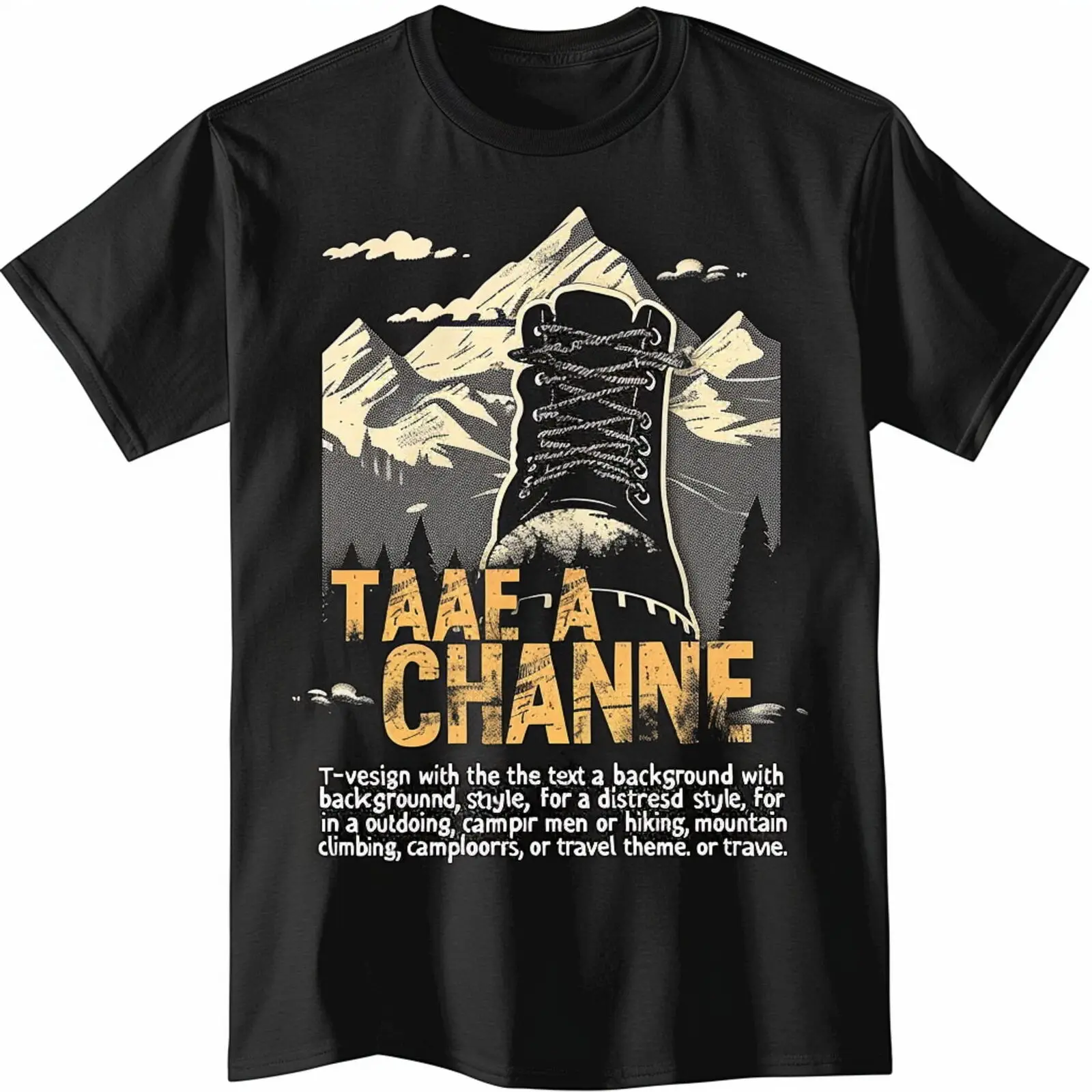 

Outdoor Adventure Hiking T Shirt Take A Chance Design with Mountains and Boot