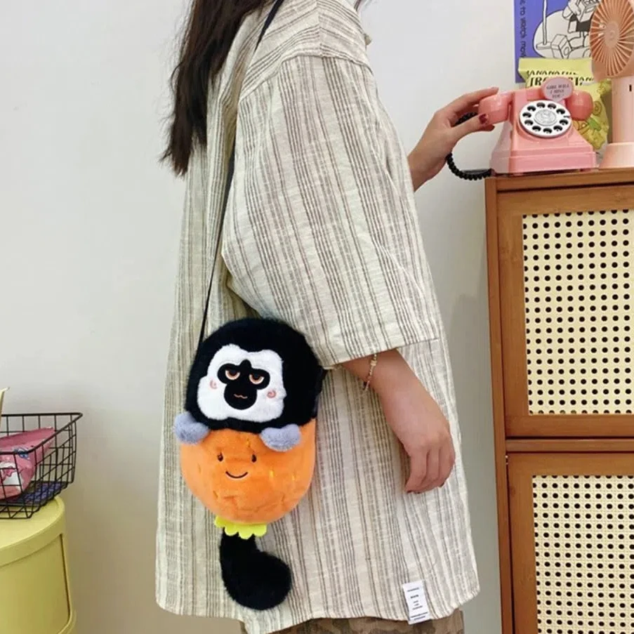 Bolso cruzado de peluche con diseño de pingüino para niños, bandolera pequeña con cremallera, monedero coreano