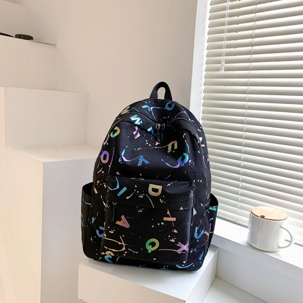 

Portable Large Capacity Women's Backpack Letter Print Nylon Student Backpack Waterproof Wear Resistant Travel Backpack Travel