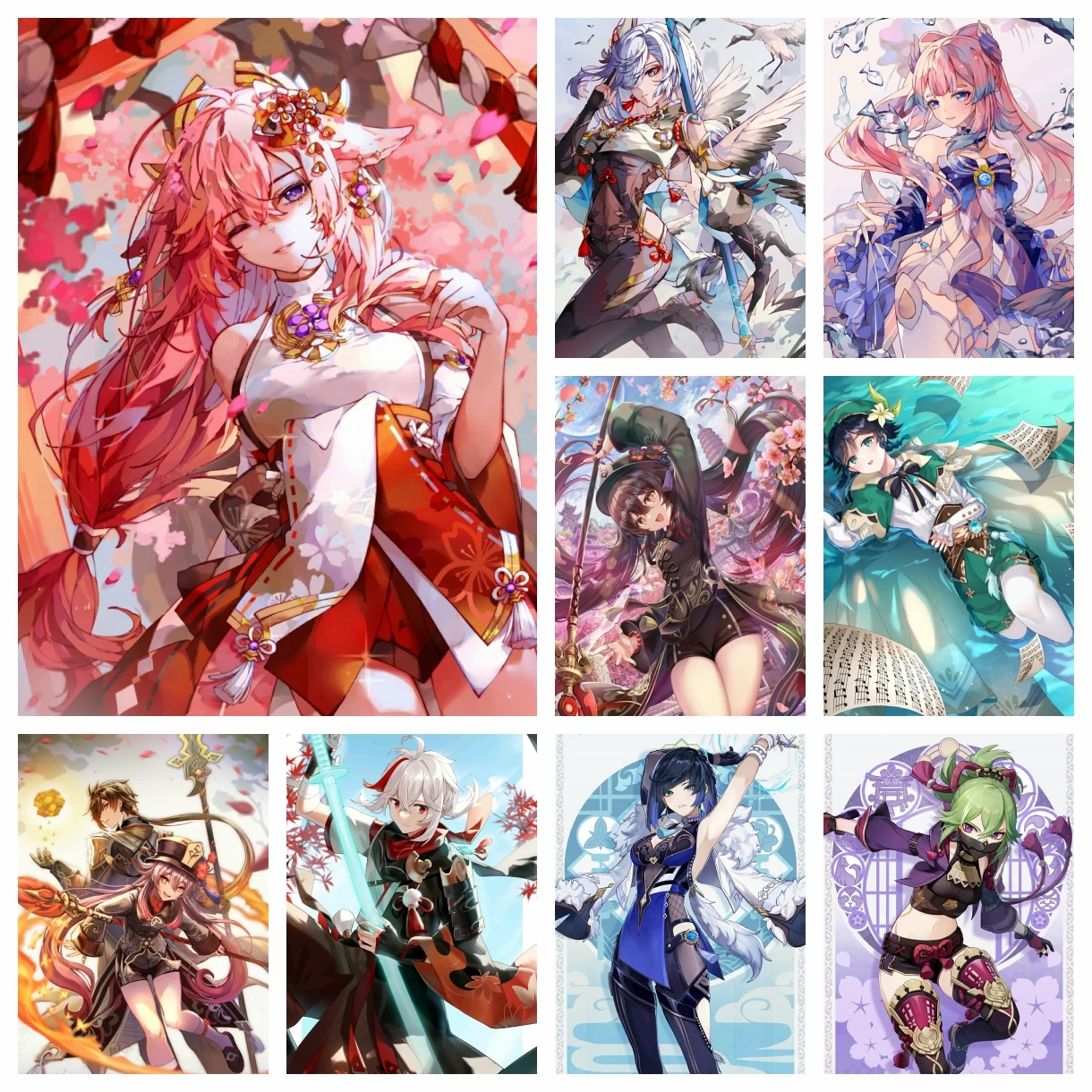 Video Game Genshin Impact Diamond Embroidery Painting Zhong Li Hu Tao Ye Lan Kuki New Role Cross Stitch Handicraft Home Decor