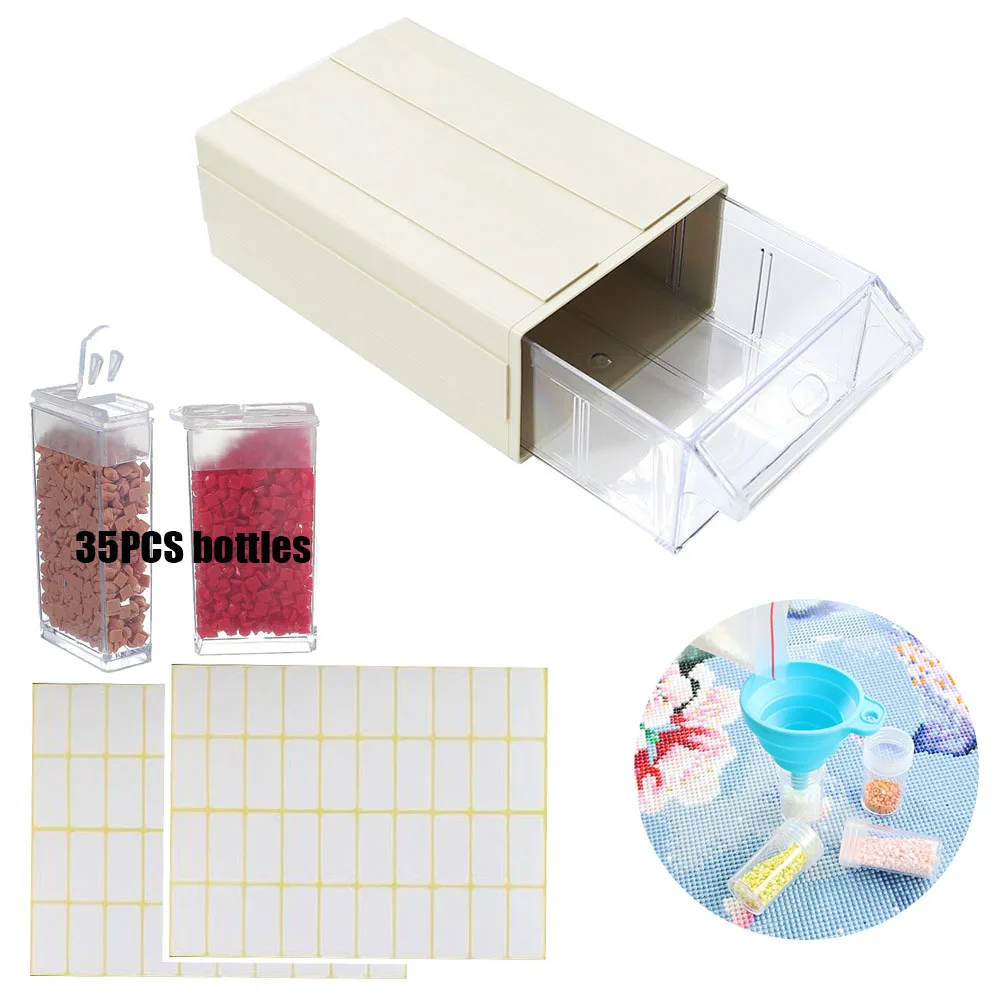 Diamond Storage Case with Funnel Sticker, Diamond Painting Accessories, Diamond Storage Box, DIY Drawer, 20 PCs, 35PCs