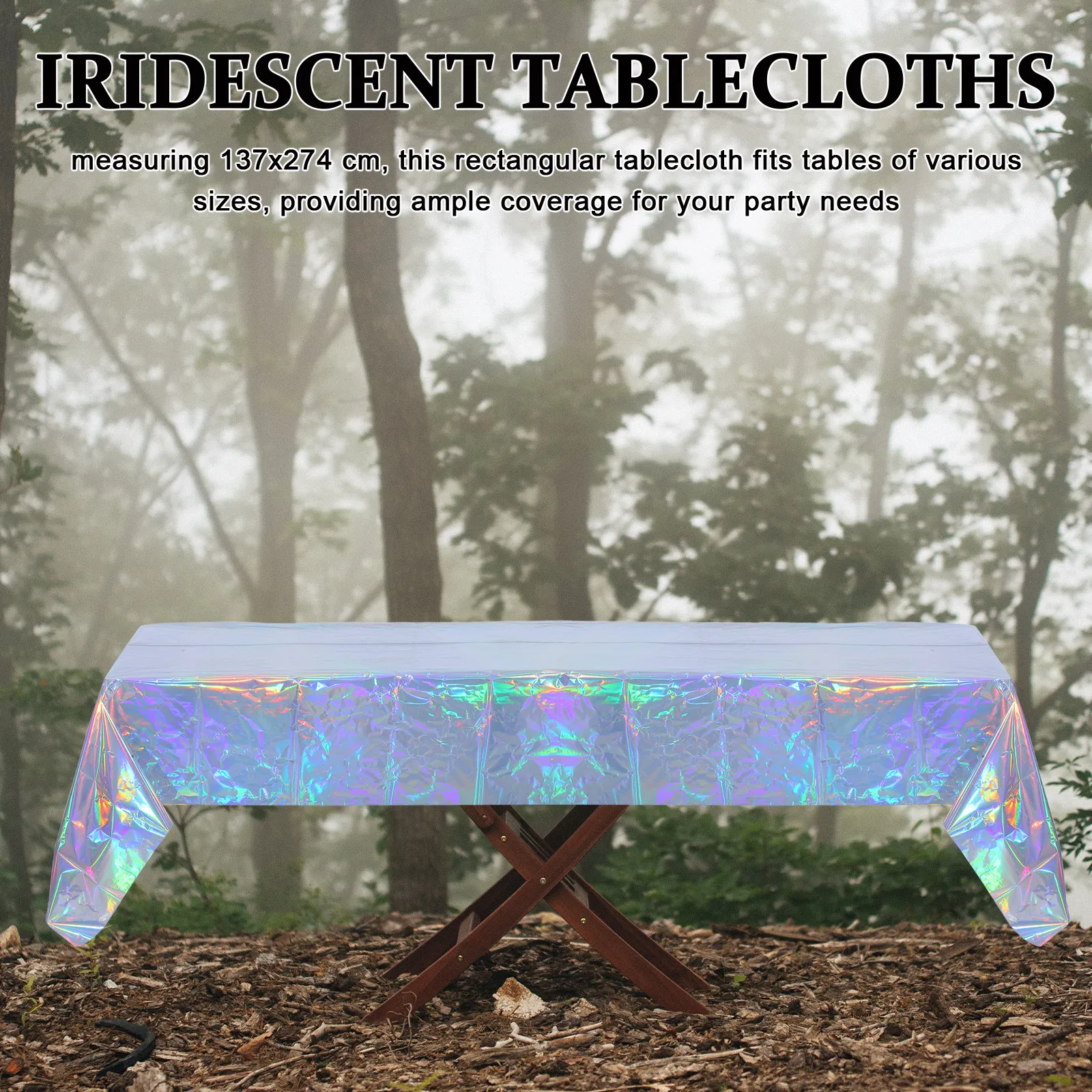 4Pcs Holographic Iridescent Silver Tablecloth 137x274cm Waterproof Plastic Table Cover for Birthday Wedding Bachelorette Party