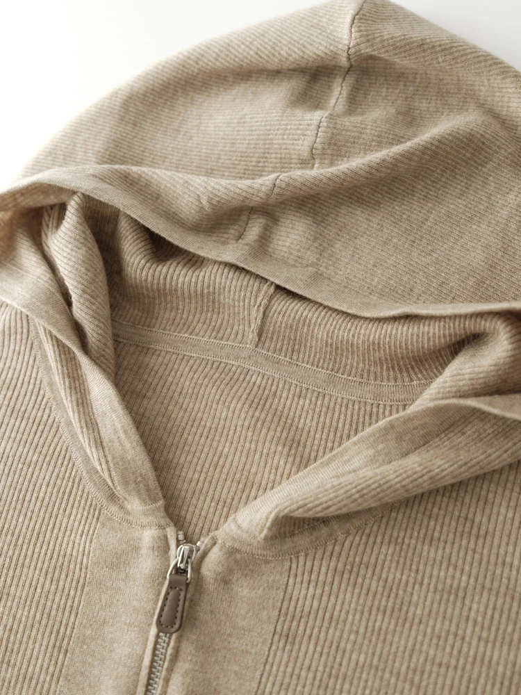 Wool Zipper Hoodie Solid Color Cardigan Spring Women's Sweater Comfortable Minimalist Women's Top