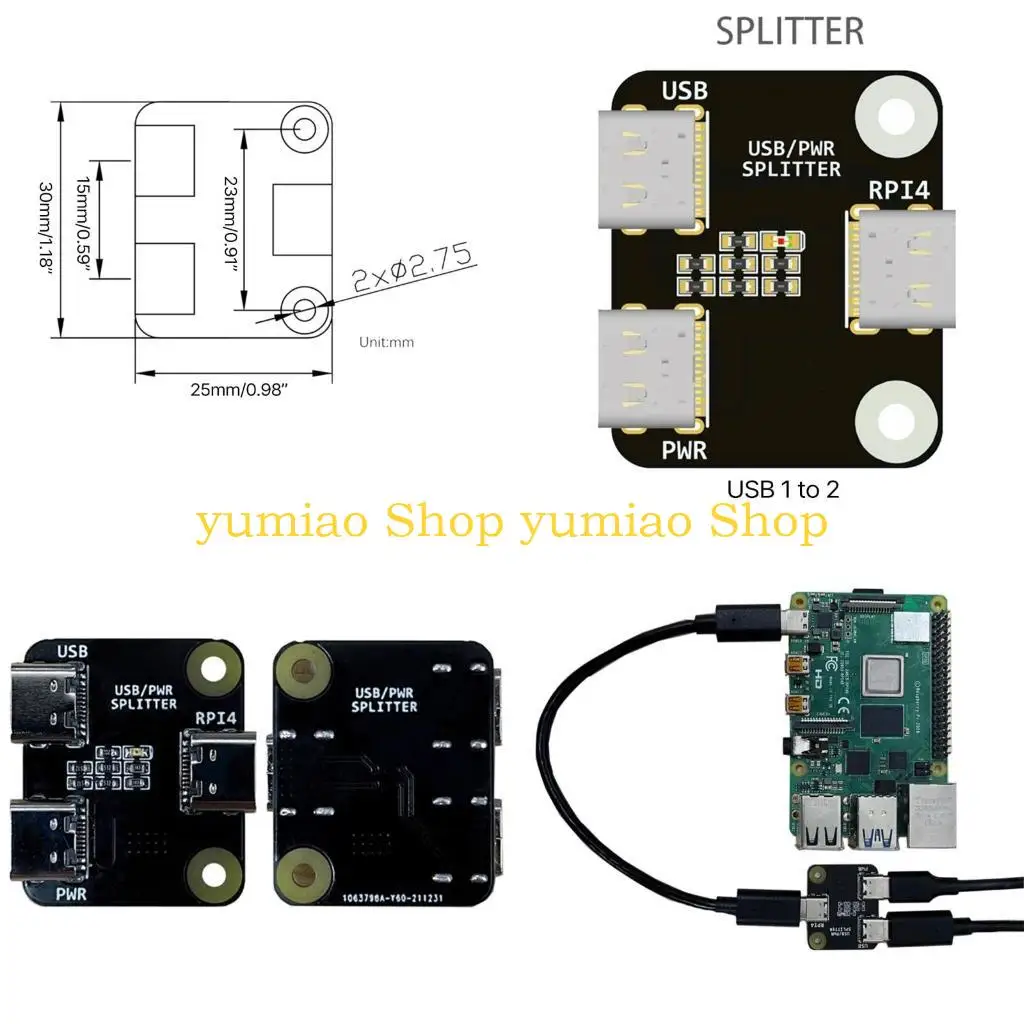 

587B USB/Power Splitter Easy to Use and Carry for RPI Development Board BliKVM and PiKVM "KVM over IP"