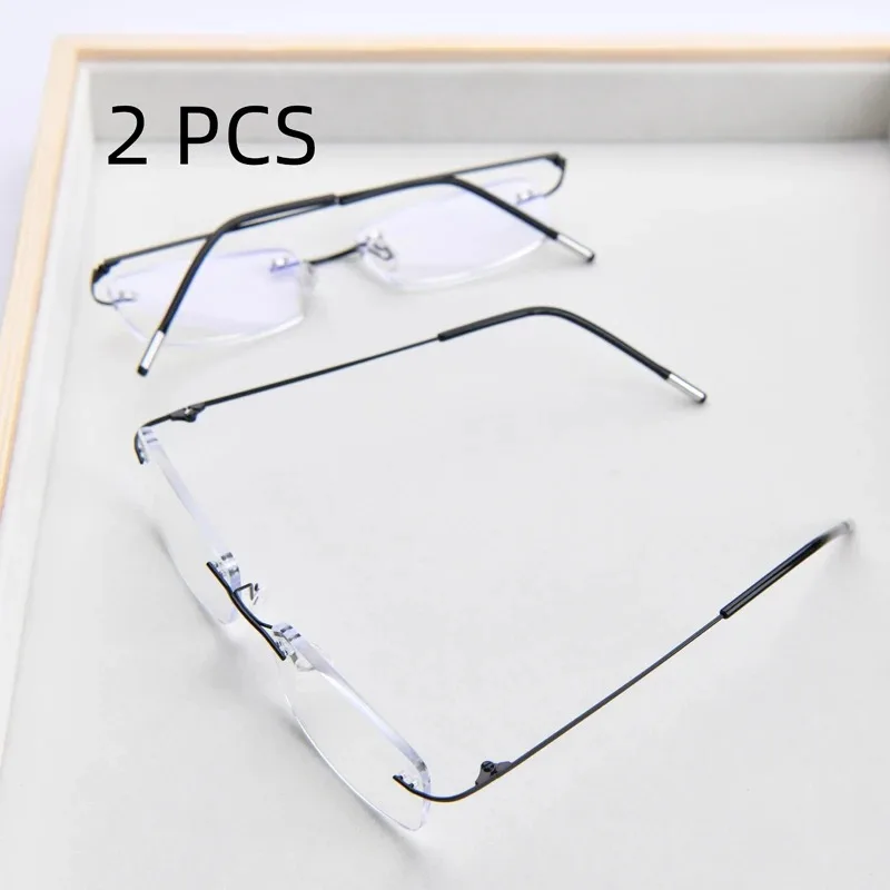 2er-Set rahmenlose Lesebrille mit Blaulichtfilter für Damen und Herren, Metall, Anti-Ermüdungs-Presbyopie-Brille mit flexiblem Bügel – Detail 4