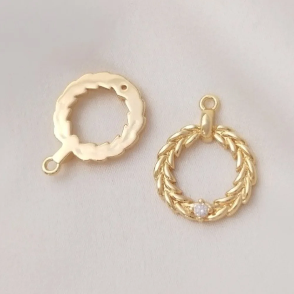 

1Pcs Copper Charms 14K Gold Color Inlaid Zircon Wheat Ears Circle Pendant DIY Handmade Necklace Clavicle Earrings Accessories