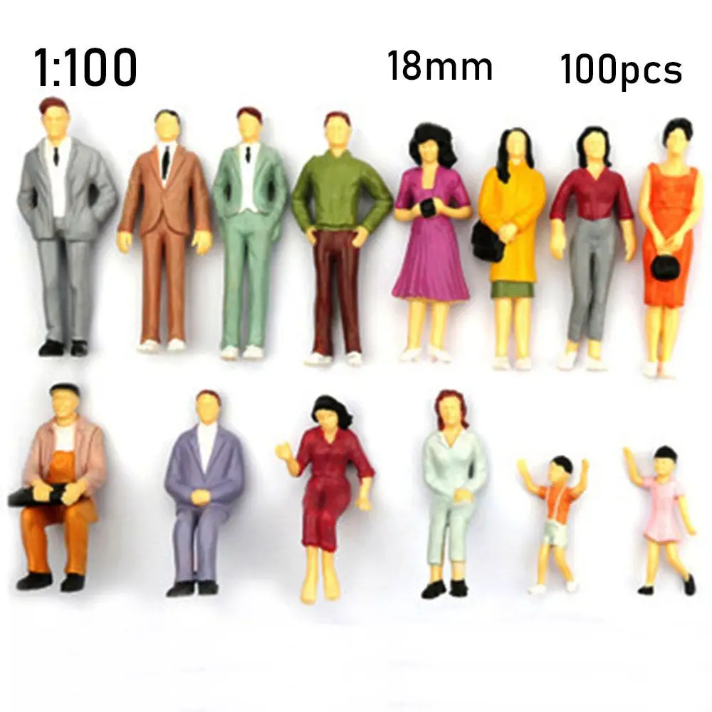 100Pcs 1:100/1:150/1:75/1:50 Schaal Mensen Cijfers Gemengde Kleur Pose Model Building Passagiers Poppenhuis Decoraties Kids Speelgoed