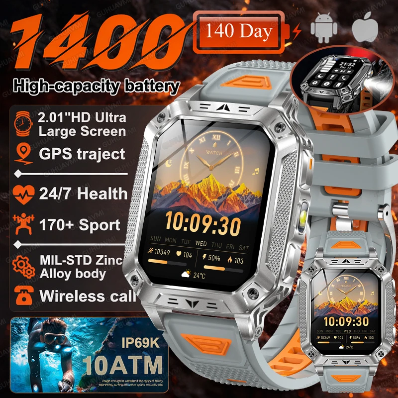 2026 Nieuwe 1400mAh Batterij Smart Watch GPS-pad Bluetooth Oproep 10ATM Waterdicht Zwemmen Sport Hardlopen Wandelen Buiten Militaire Smartwatch