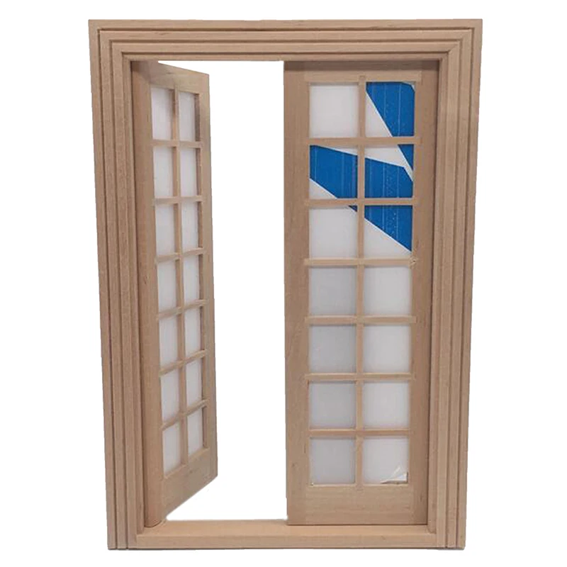1Pc Dollhouse Miniature Wooden DIY 28 Lattices Double Door Model Mini Simulation Furniture Decor Toy Accessories
