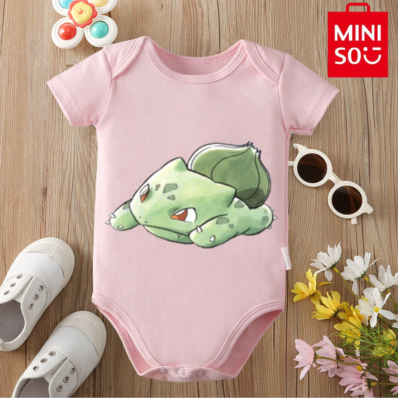

MINISO Bulbasaur Charmander Print Pure Cotton Comfortable Cloths Bodysuit for Baby Onesie Jumpsuit for 0 To 12 Months Newborn
