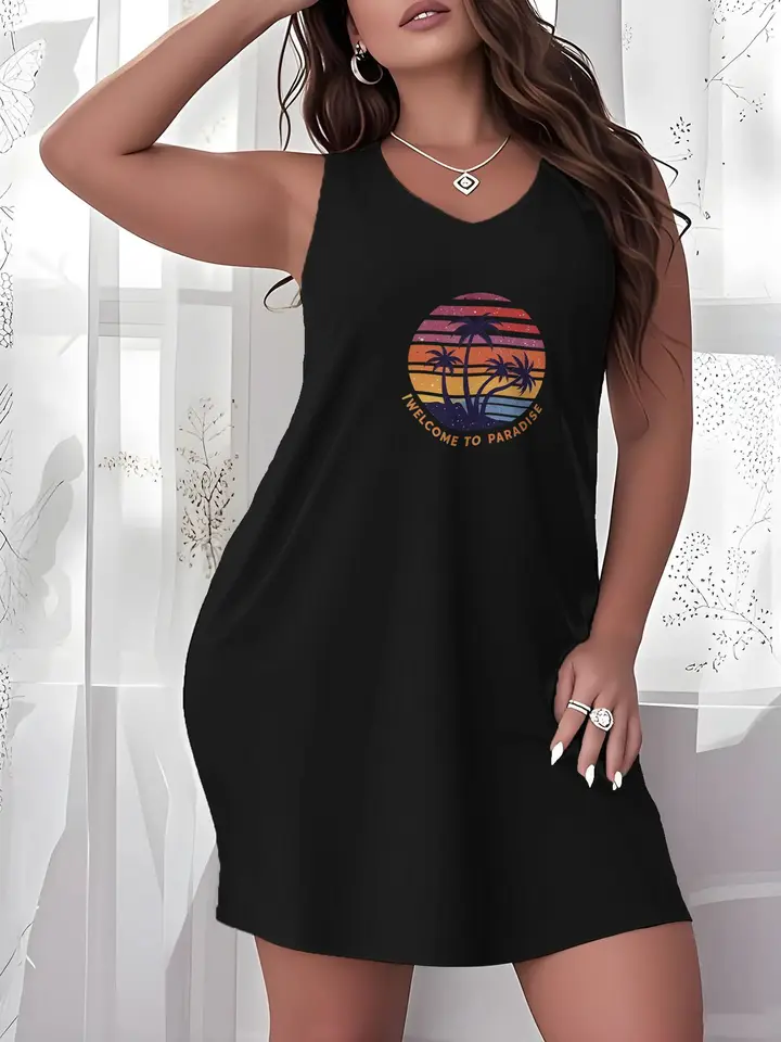 Womens Casual Printed Beach Dress