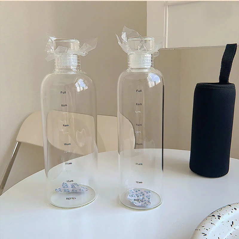Creative ขวดน้ำพลาสติกที่มีเครื่องหมายเวลากีฬาน้ำขวด Reusable ถ้วยน้ำหยด-แบบพกพาดื่ม